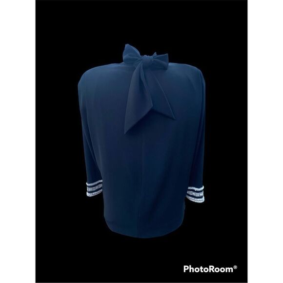 Bob Mackie Crepe Evening Tunic Beaded Cuffs Ties In Back Sz 8 Party Holidays Vin - Picture 5 of 9